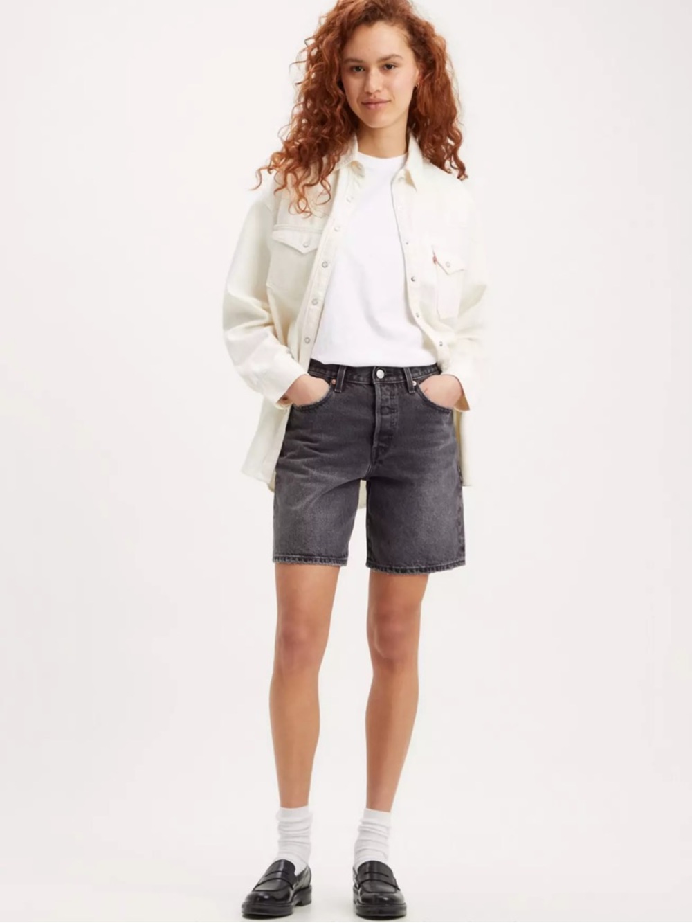Levi's 501 90’s Women's Charcoal Black Denim Bermuda Shorts SZ 24 - Picture 4 of 10